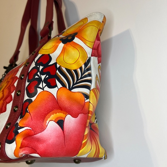 ANUSCHKA Purse Hand Painted Floral Flowers Leather Large Colourful Handbag - Picture 4 of 16